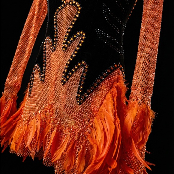 Elegant Orange and Black Mesh Dress - Picture 8 of 16